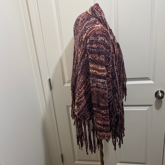 Free People Knit Alpaca & Wool  Burgundy Fringed Cardigan, Sz Medium - Picture 9 of 16